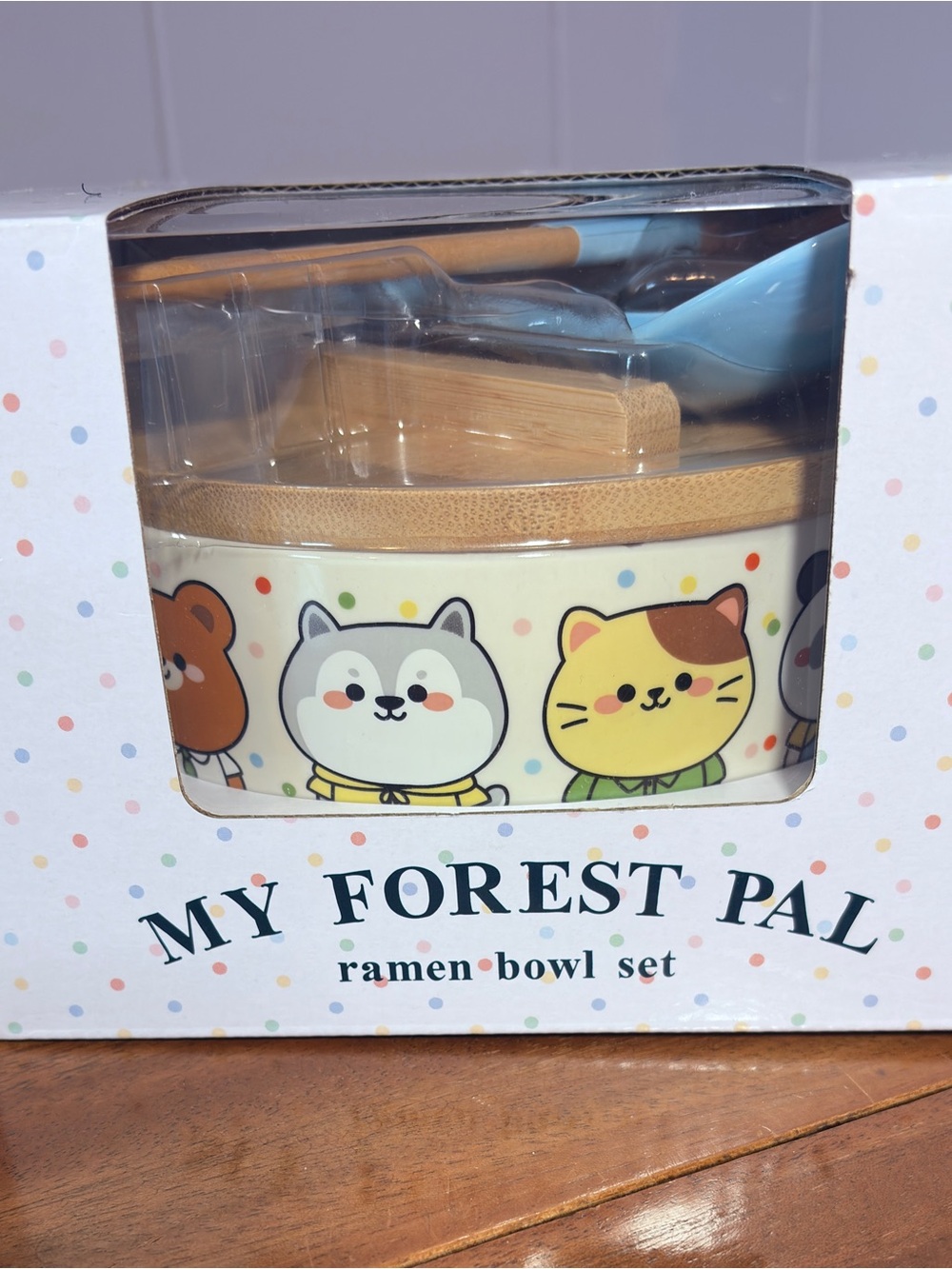 My Forest Pal Ramen Bowl Set Chopsticks Spoon Cover New